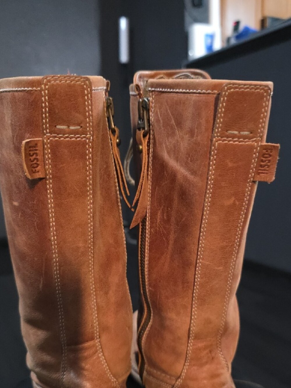 Fossil Brown Cognac Lace-Up Leather Women's Boots - Picture 4 of 13